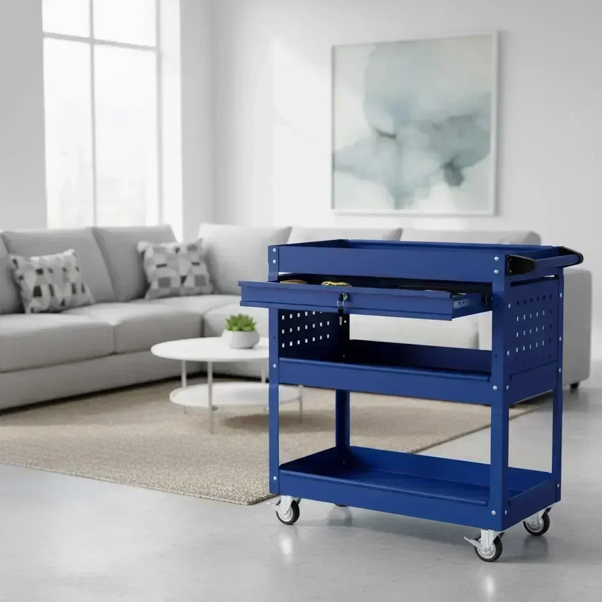 Workshop Tools Shelf - 3 Shelf Rolling Tool Cart Lockable