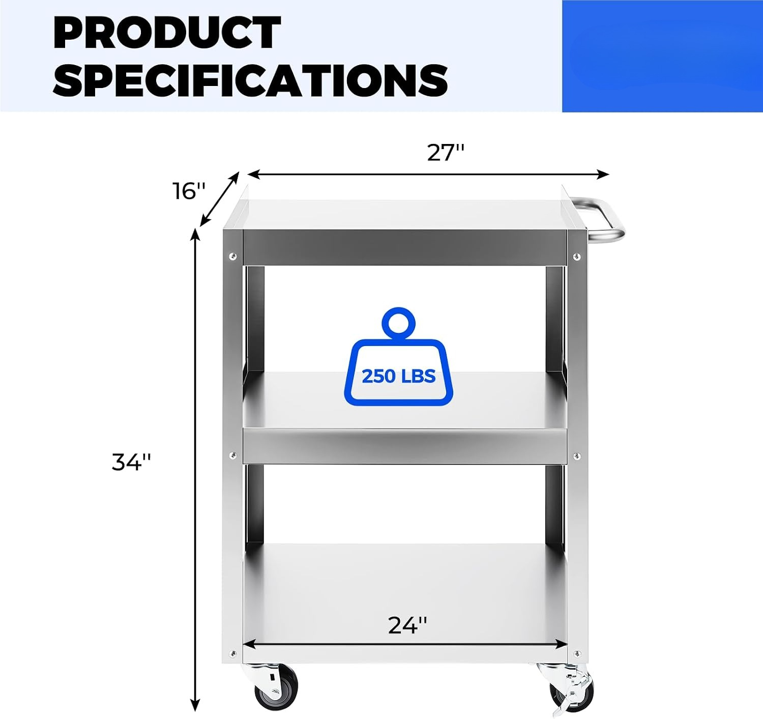 3-Tier Stainless Steel Rolling - Workshop Tools Shelf recension och pris
